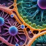 줄기세포 분화 메커니즘 - A highly detailed scientific illustration of stem cells interacting with their microenvironment, sho...