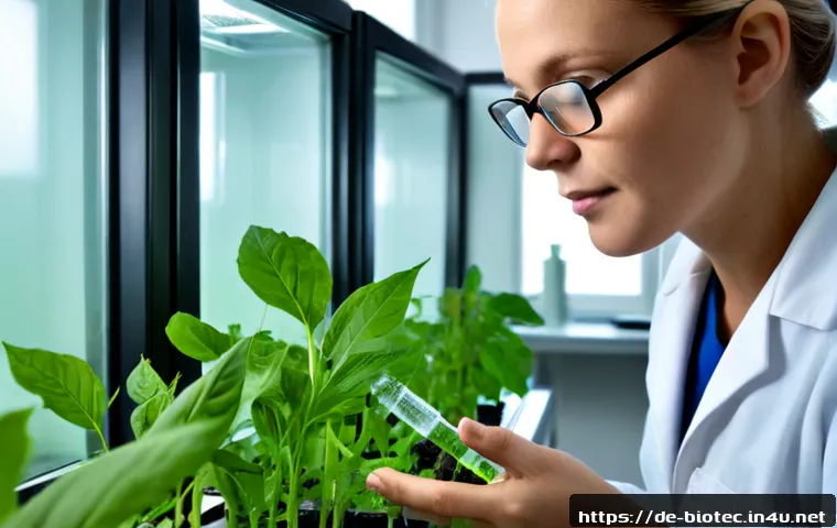 식물기반 백신 개발 - Photorealistic plant-based vaccine development laboratory in Germany, a female scientist in a white ...